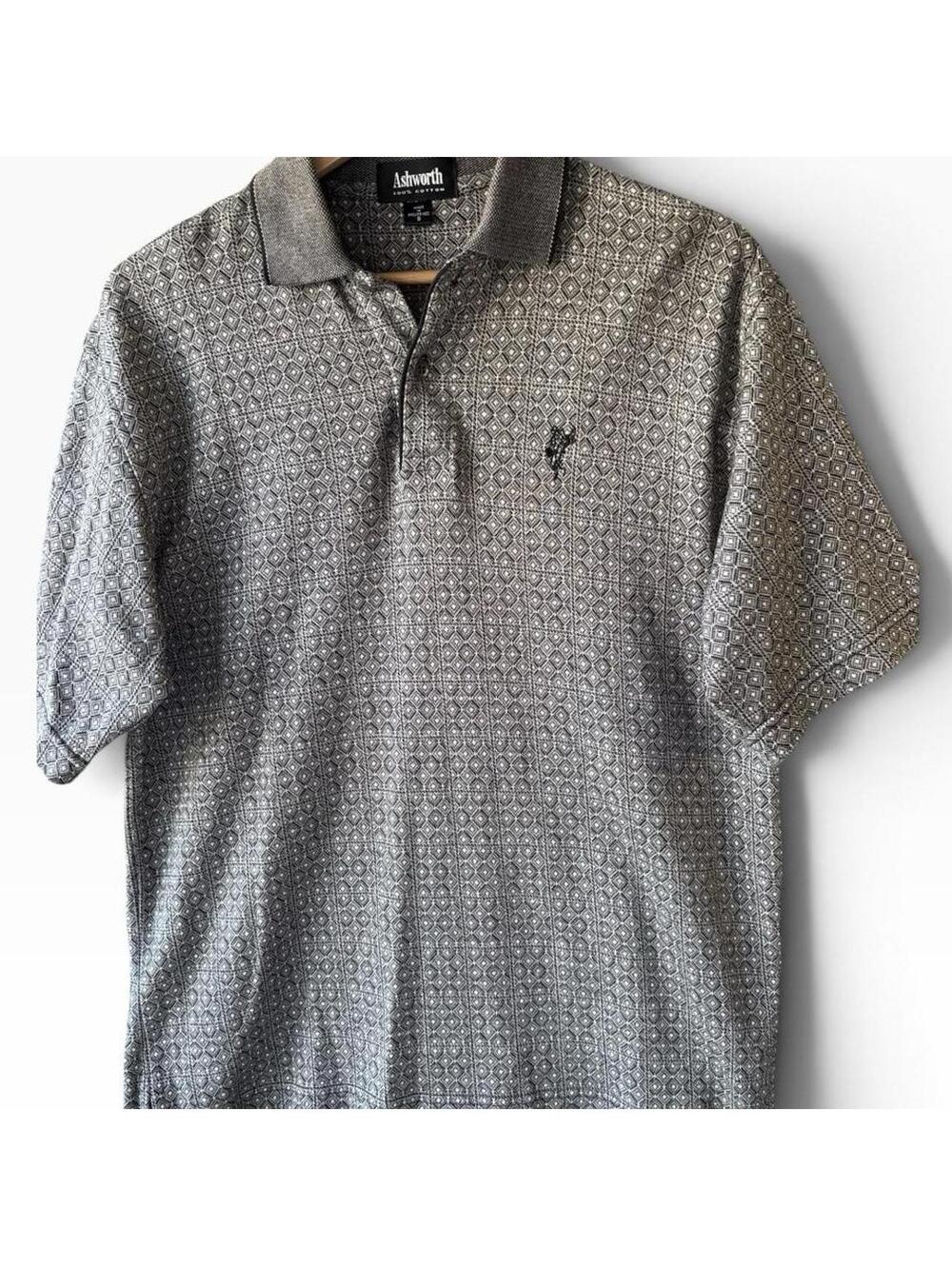 Vintage 90s Ashworth Geometric Diamond Mosaic Golf Polo Shirt (Greyish-Brown)